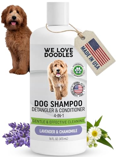 Dog Shampoo, Conditioner & Detangler - Best Shampoo for Goldendoodles, Poodles & Doodles Pet Hair - Hypoallergenic, Tearless, Sensitive Skin for Puppies & All Dog Breeds - Made in USA, 16OZ (Lavender)