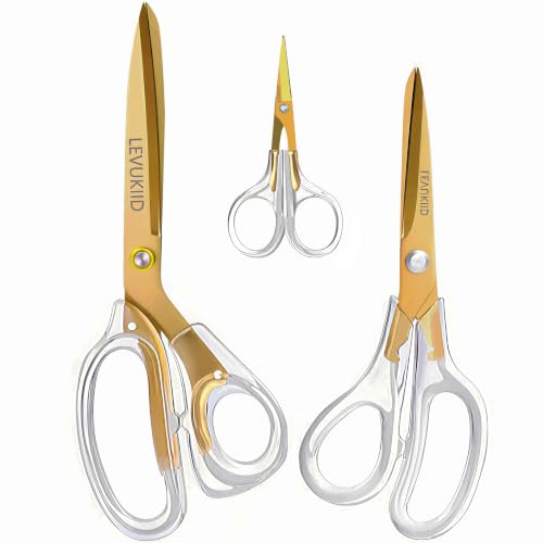 Scissors All Purpose Scissors For Office Clear Gold Ergonomic Handle Titanium Coated Blades Modern Design for Office Craft & Home Use 3-Pack Durable All Purpose Desk Scissors/Gold
