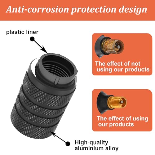 Image of Tire Valve Stem Caps, Black, 6 pcs /Pack, Anodized Aluminum Tire Valve Cap Set, Corrosion Resistant, Universal Stem Covers for Cars Trucks Motorcycles SUVs and Bikes (Black)