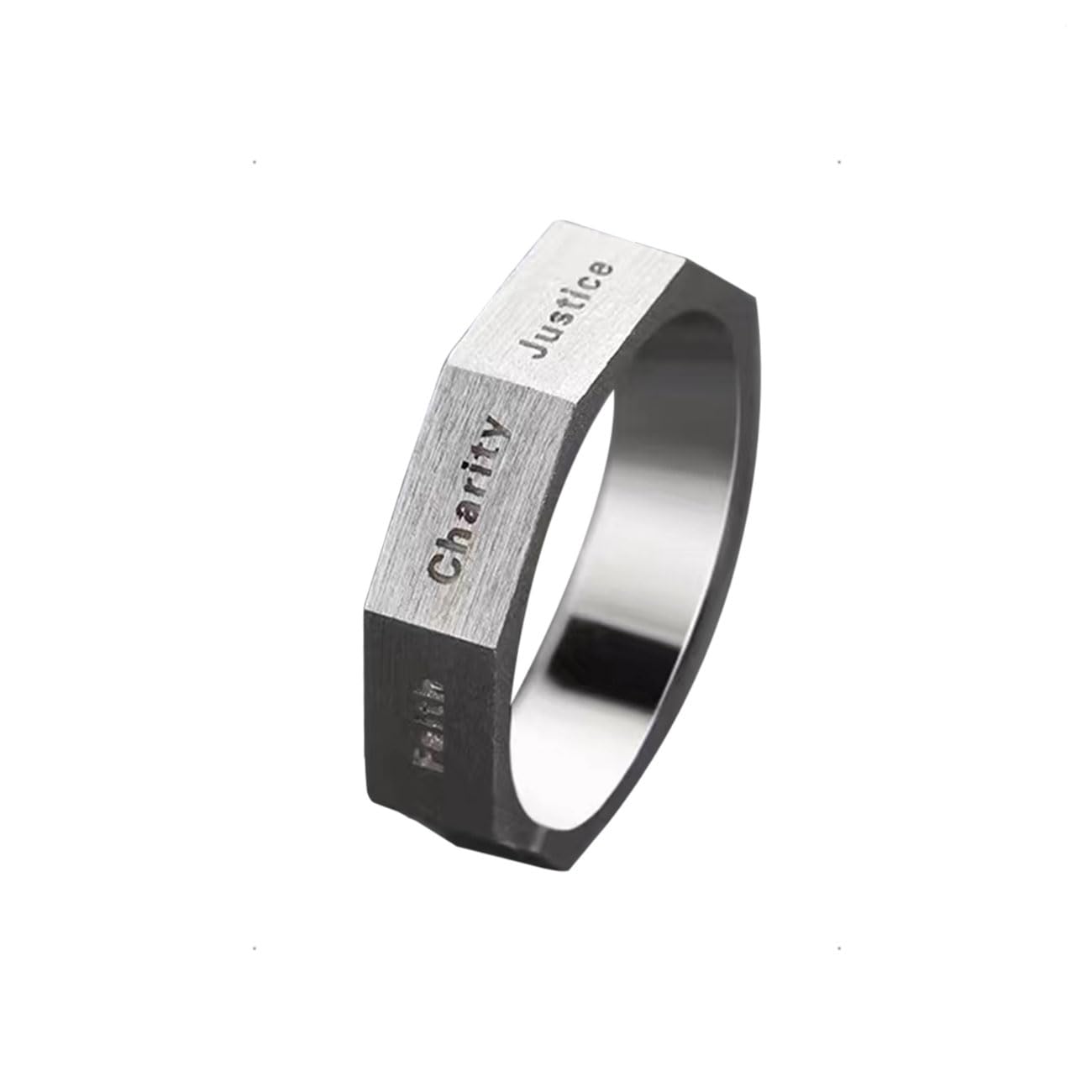 KONFEN Anillos Ajustable Hombres Plata, Anillo Virtudes Heptágono Ajustable Aneis Ajustables Chapado en Plata, Vintage Sortijas Dedo Anillas Grande Jewelry Regalos para Homem Men Juvenil San Valentin