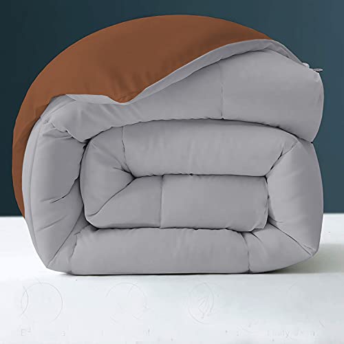 Image of Day Care - 400 GSM Hotel Quality-Down Alternative Reversible Comforter (60 inch x 90 inch Inches /152cm x 228cm) - Comforter Single Bed|Silver /Chocolate Brown| TC - 450