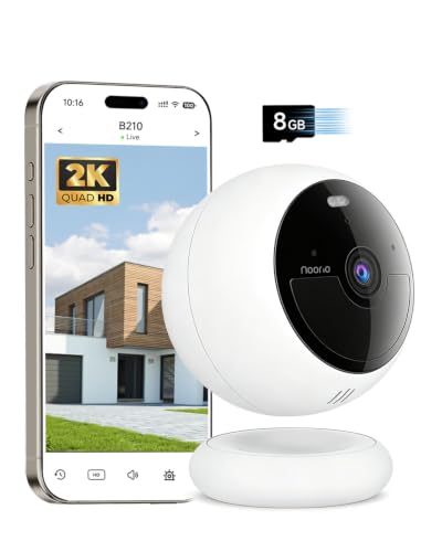 Noorio 2K Outdoor Security Camera Wireless, B210 Magnetic Camera | 8G Built-in Storage,No subscription fees,support solar panel,color night vision, 2-way talk,Magnetic,Alexa compatible