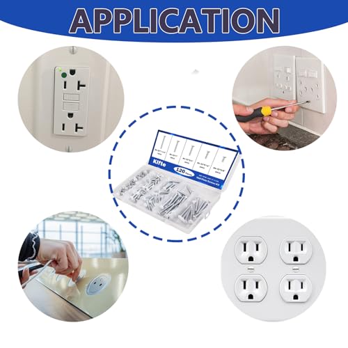 120 pcs Wall Plate Screws, White Outlet Screws 6-32 Thread Light Electrical Cover Panel Switch Plate Screws 5 Length Sizes (3/8", 9/16", 3/4", 1", 1.2")