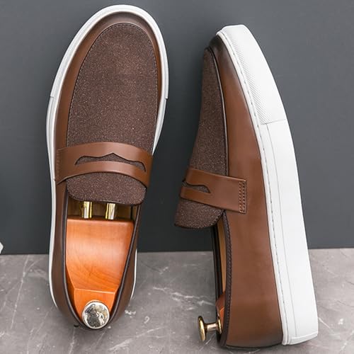 Men's Suede & Leather Penny Loafers Comfort Round Toe Slip On Anti-Slip Sole Dress Walking Shoes for Business Daily Wear & Driving4