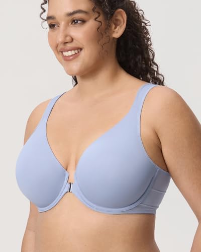 Image of DELIMIRA Women's Front Closure Bras Posture Full Coverage Plus Size Underwire Unlined Back Support Plunge Seamless Bra B-H