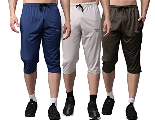 Image of Mack Jonney Dryfit Lycra Solid 3 /4th Capri for Men (Pack of 3)-Dryfit D13 BLK Gry L.Gry 03-P