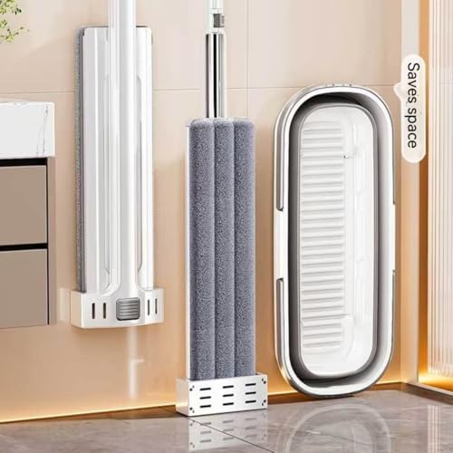 Mop and Bucket Set with Wringer, Flat Mops for Floor Cleaning, Wall Mop Cleaner with Long Handle, Hardwood Floor with 4 Microfiber Pads (1 Mop + 4 Microfiber Pads + 1 Bucket) by YIMCABDG - Used condition - Image 2