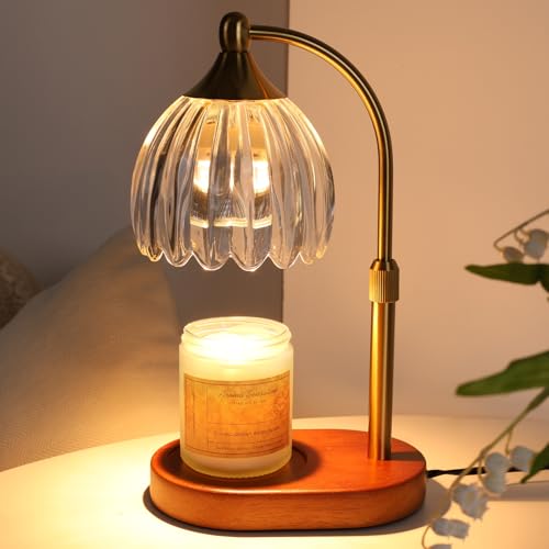 Image of Transparent Tulip Wax Melt Warmer with Timer, Dimmable & Height Adjustable, Ideal for Jar Candles, Perfect Home Decor for Bedroom, Living Room, Office, Great Gifts for Women (2 Bulbs Included)