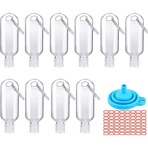 Preisvergleich Produktbild Tragbare Reiseflaschen Set 10 Stück 50ml,Transparente Leere Sprühflaschen Mit Schlüsselkette, Etikettenaufkleber und Trichter für Outdoor Sportarten(Shampoo, Lotion) (Transparent, 50ml)