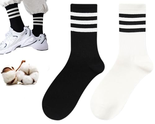 Womens Striped Sports Socks Crew,Gym & Casual Outfits,Stylish for Sneakers and Casual Wear,Size5-7.5