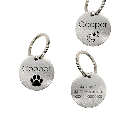 WIENS3D Hundemarke mit Gravur - Personalisiert mit Name - 23mm Namensschild für Halsband Anhänger Marke für Hunde - mit Symbolauswahl - Tiermarke für Hunde, Katzen & Welpen (23 mm_Model_2)
