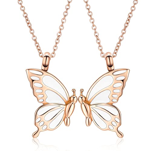constantlife 2 Pack Butterfly Urn Necklaces for Ashes for Women Girls Stainless Steel Pendants Cremation Keepsake Jewelry Mother Daughter Sister Friendship Memorial Gifts - Main Image