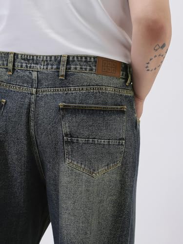 Image of Urbano Plus Men's Loose Baggy Fit Heavy Washed Jeans Non-Stretchable