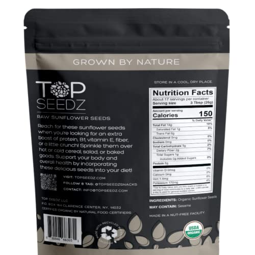 Top Seedz Certified Usda Organic Raw Sunflower Seeds | Premium Fresh And Unsalted, Shell-Free Sunflower Seeds | Gluten-Free, Nut-Free, Vegan, Kosher, Keto, And Paleo | 1Lb Resealable Pouch (Pack Of 1) #TOP1