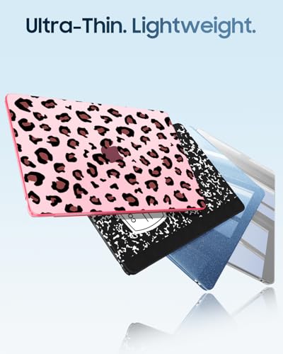 Image of Fintie Case for MacBook Air 13.6 A3449 /A3240 /A3113 /A2681, Pink Leopard | 2022-2026, M2 /M3 /M4 /M5, Snap-On Shell Cover, Full Port Access, Easy On /Off, Lightweight