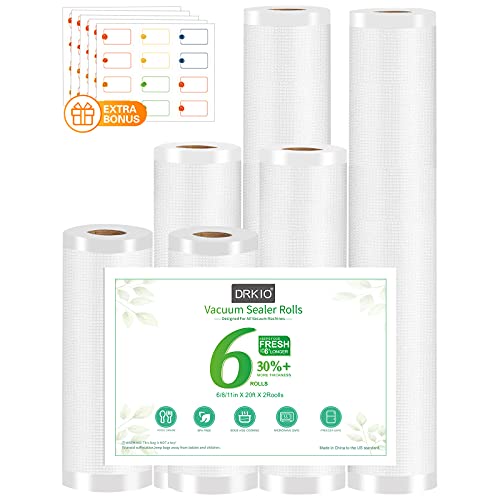 Vacuum Sealer Bags Rolls - DRKIO 6 Pack Heavy Duty Vac Seal Bags for Food Saver 2 Rolls 6
