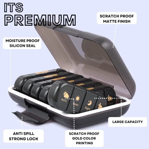 Image of Premium weekly pill organizer 4 times a day, Medicine organizer box| Medicine box, portable travel pill box weekly with large compartments moisture-proof pill case for vitamin, Medicine, pills, supplements (Black-4 Compartment)