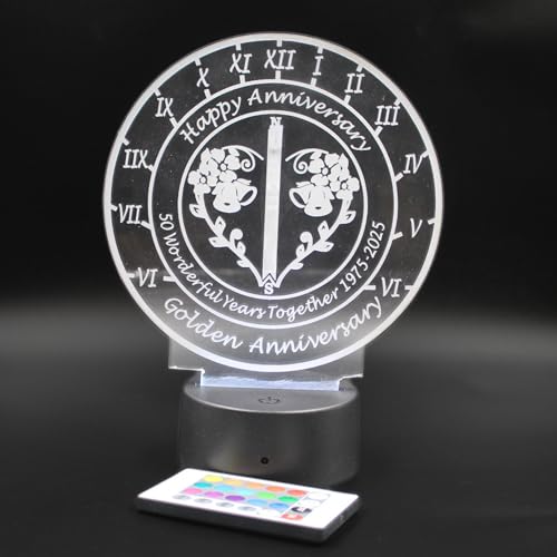 50th Golden Anniversary Sundial Clock 16 Colors Remote Control, Clock Design Wedding Commemorative Lamp