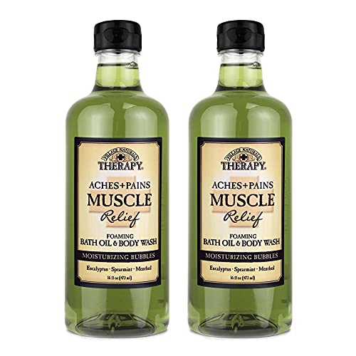 Village Naturals Aches and Pains Muscle Relief Foaming Bath Oil and Body Wash 16 oz. 2 pack, green, Green, 16 oz