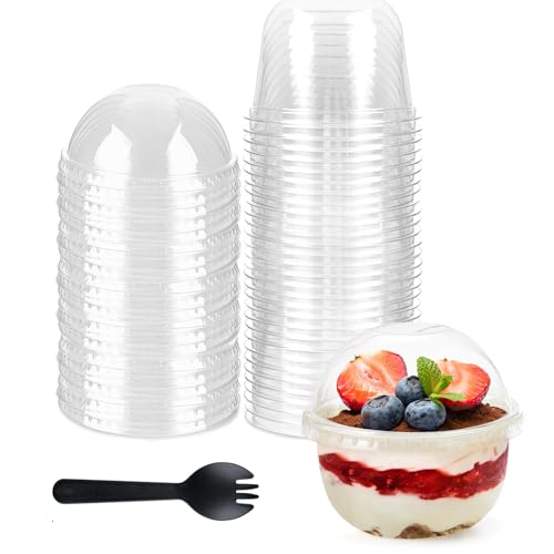 Hniuyun 50 Pack 8 oz Plastic Dessert Cups with Dome Lids and Spoons Mini Parfait Cups Clear Dessert Container for Cupcakes Pudding Yogurt Fruit Mousse and Ice Cream
