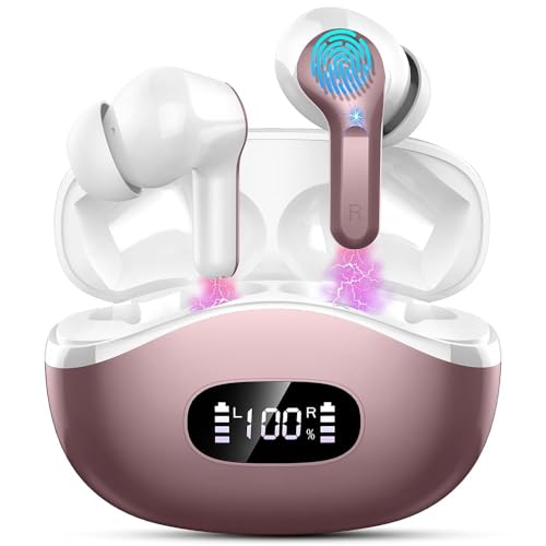 Image of Wireless Earbuds, 2026 Bluetooth 5.4 Headphones NEW Ear Buds 40H Bass Stereo in-Ear Earphones ENC Noise Cancelling Earbuds with 4 HD Mic, USB-C LED Display IP7 Waterproof Sport Headset for Android iOS
