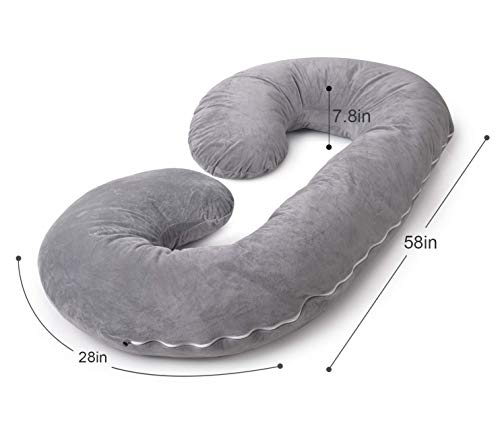 Image of C-Shaped Sleeping Pregnancy Pillow| Removable Washable Velvet Covers with Zipper| PregnoCare Fibres| Maternity, Nursing| Full Body Soft Support Bump, Head, Back, Shoulder, Hips, Legs and Belly (Grey)