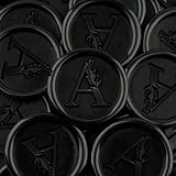 25Pcs Black Wax Seal Stickers Handmade Vintage Botanical Leaves Adhesive Letter Wax Stickers for Wedding Party Invitations, Envelope, Gift Wrap, Christmas(Initial A, Black)