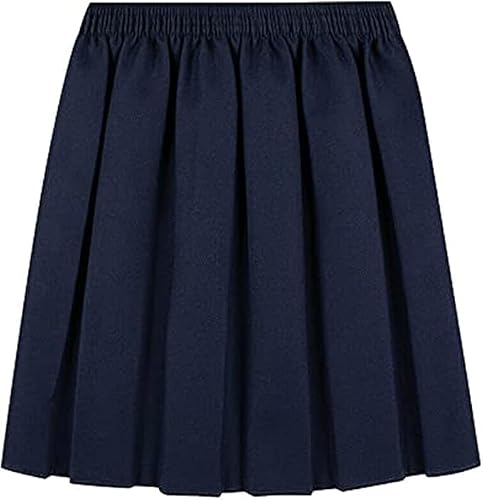 Image of ZRWASKA® Girls Back to School Uniform Skirt- Box Pleated - Fully Elasticated Waist Stretchy Round Bottom Skirt Formal Summer Uniform Dress & Casual Wear | Navy | Age 13-14 Years