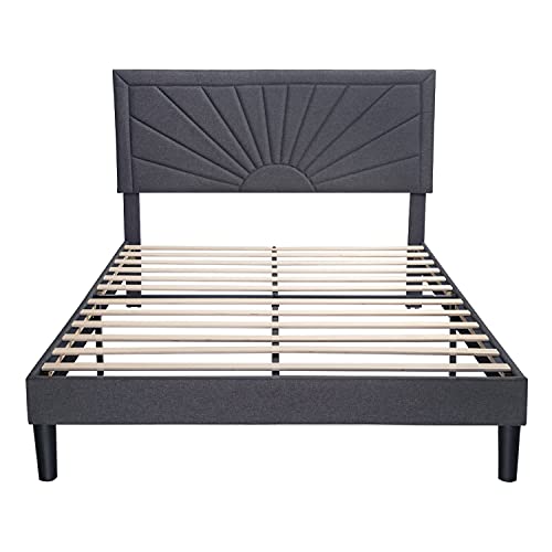 Imusee Full Bed Frame，Upholstered Platform Bed With Wood Slat Support, No Box Spring Needed, Grey #TOP7