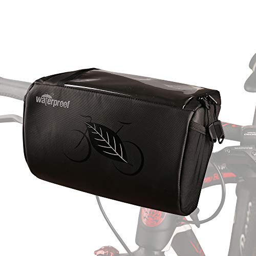 BAIGIO Bolsa de Manillar de Bicicleta, Cesta de Almacenamiento de Marco Frontal de Bicicleta Impermeable con Patrones Reflectantes y Soporte para teléfono con Pantalla táctil para Ciclismo, 3L (Negro)