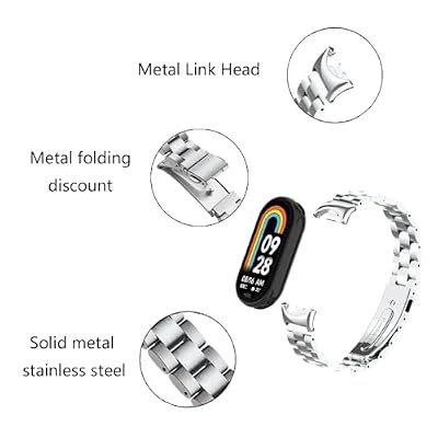 XIHAMA Compatible with Xiaomi Mi Band 9 Smart Bracelet - Stainless Steel Metal Replacement Strap Compatible for Xiaomi Mi Band 9/8 Tracker smartwatch