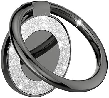 Cell Phone Ring Holder Finger Kickstand - Pikabo 360 Degree Rotation Metal Ring Grip for Magnetic Car Mount Compatible with iPhone, Samsung, All Smartphone. (Glitter Black)