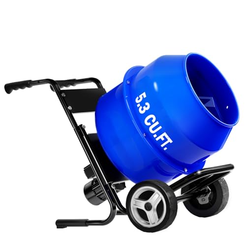 Cement Mixer 5.3 Cu.Ft. Portable Electric Poly Drum Concrete Mixer, Heavy Duty Power Cement Mixing Machine for Mortar, Stucco and Fodder