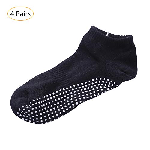 KINDOYO Mens Yoga Socks - 4 Pairs Cotton Sports Socks Ideal For Sports Fitness Dance Ballet Barre, Black, 4 pairs