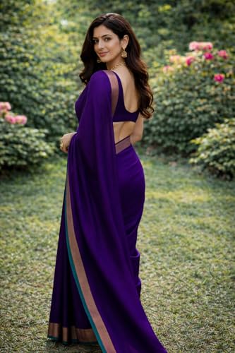 Image of Women's Glory Kanjivaram Soft Lichi Silk Saree With Embroidered Design and Zari Work For Wedding Banarasi Style Sari With Jacquard Woven Unstiched Blouse Piece for Wedding sadi (Purple)