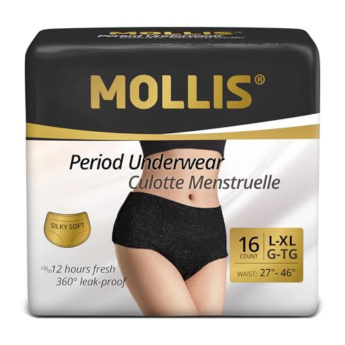 MOLLIS Disposable Period Underwear for Women, Postpartum Panties, Maternity Knickers Heavy Flow Leak Proof, Black,Large/Xlarge, 16 Count