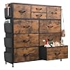 WLIVE Fabric Dresser for Bedroom with 10 Drawers, Chest of Drawers with Side Pockets and Hooks, Sturdy Metal Frame, Drawers Organizer Unit for Living Room, Hallway, Rustic Brown Wood Grain Print