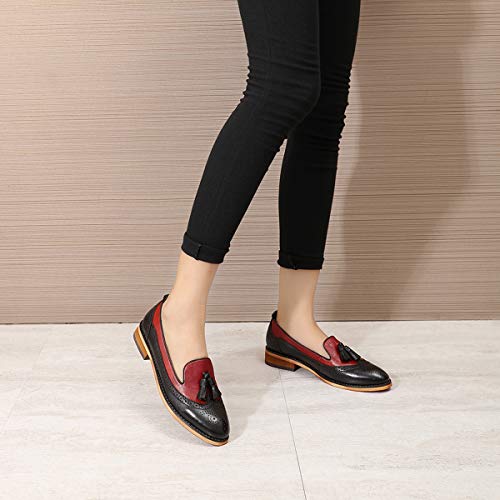 Image of Mona flying Women's Leather Tassel Loafers Slip on Brogue Flat Office Shoes