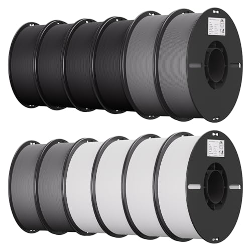 ⚡ Creality 12 Pack PLA 1.75mm Filament Bundle for 3D Printing with No-Tangling Strong Bonding and Overhang Performance, Accuracy +/- 0.02mm (4 Black+4 White+4 Grey)