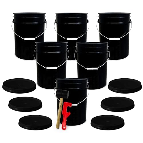ePackageSupply 5 Gallon Plastic Bucket with Airtight Lid I Food Grade Bucket | BPA-Free I Heavy Duty 90 Mil All Purpose Pail I Made in USA | One 12' Rubber Mallet & One Lid Opener is INCLUDED