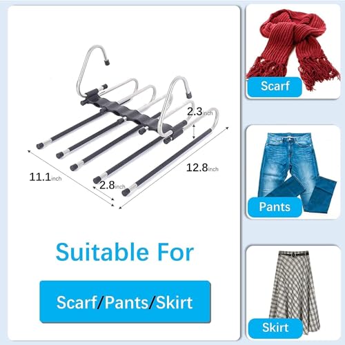 Image of TEKCOOL (Pack of 1) 5 in 1 Stainless Steel Foldable Hangers for Clothes Hanging Multi Layer Multi-Purpose Pant Hangers for Wardrobe Magic Foldable Hanger Clothes Hanger'