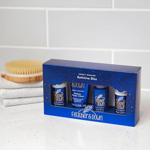 Feather-Down-Bathtime-Bliss-Gift-Set-Shower-Cream-Pillow-Spray-Bath-Essence-Body-Lotion-With-calming-lavender-chamomile-essential-oils-Vegan-Friendly-Cruelty-Free