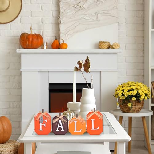 IDATOO Thanksgiving Decorations for Home, 2 PCs Rustic Fall Decor, Fall Decorations, Wooden Pumpkin Tabletop Sign Block Set for Home Halloween Farmhouse Living Room Harvest Mantel - Image 8