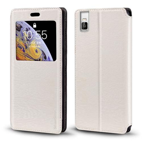 Shantime Étui Rabat Cuir Fenêtre Compatible avec Huawei Shot X, Élégant Affichage Transparent, Fermeture Magnétique Cachée Porte-Carte(Blanc)