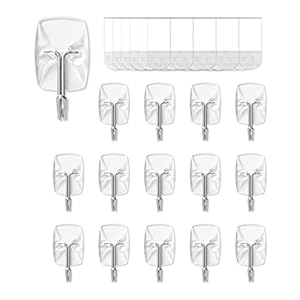 JELLYSUB 15-Hooks, 30-Strips, Clear Small Wire Toggle Hooks Value Pack, Organize Damage-Free Utility Hooks, Hanging Hooks Heavy Duty with Adhesive Strips, No Tools Wall Hooks for Hanging
