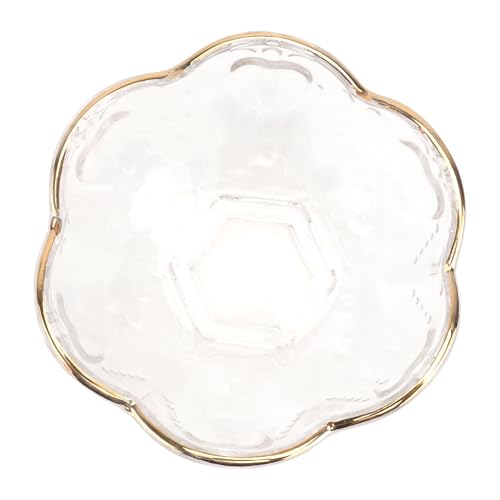 Mikikit Bol de Vidrio Decorativo con Borde Dorado Cuenco Transparente para Servir Ensaladas Postres y Frutas Vajilla Multifuncional para Cocina y Mesa
