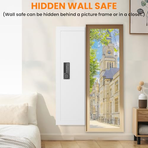 Image of 47.24 inch Wall Safe Between the Studs, Hidden Safe with Removable Pegboard, Wall Gun Safe with 3 Adjustable Shelves and Magnetic Slot (White-Digital)