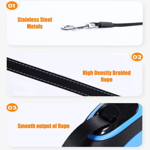 Fatysuby Retractable Dog Leash For Small Medium Dogs Up To 66Lbs, 16Ft Pet Walking Leash With Dispenser, Heavy Duty Anti-Slip Handle, Reflective Strong Nylon Tape, One-Handed Brake, 360° Tangle-Free #TOP3