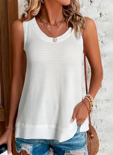 BLENCOT Women's Waffle Knit Summer Tank Top Casual Scoop Neck Sleeveless Loose Tunic Tops3