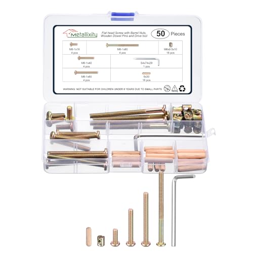 Boulons de connexion M6 en acier pour lit et chaises, kit visserie meuble Metallixity 50 pièces